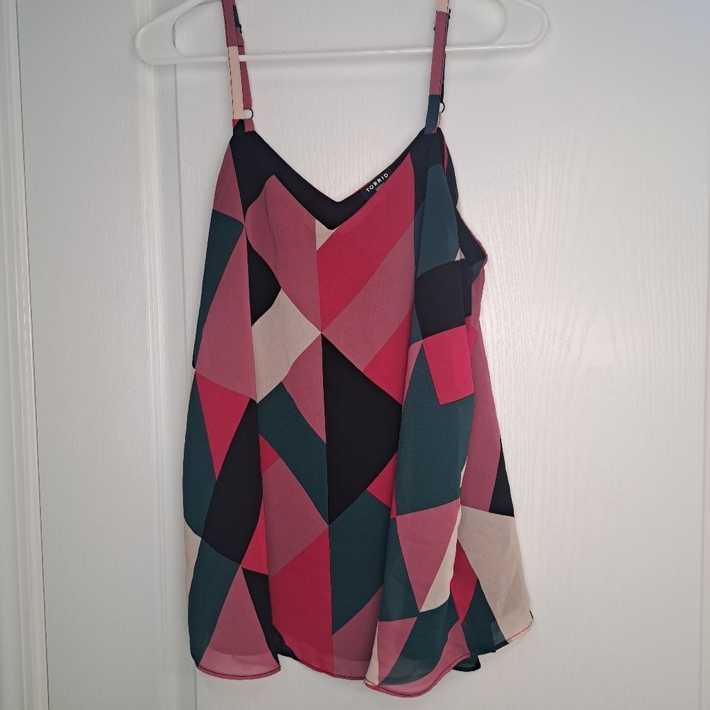 Torrid Multicolor Geometric Swing Camisole SOPHIE in purple, green, black